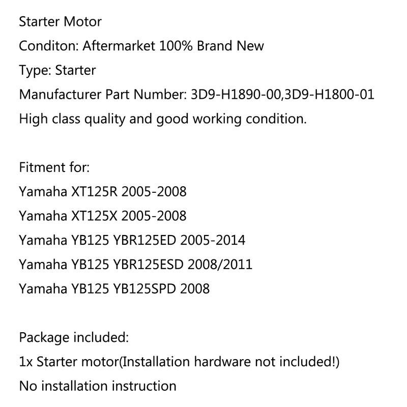 Motor Starter For Yamaha XT125R 05-08 YB125 YBR125ED 05-14 YBR125ESD 2008/2011 Generic
