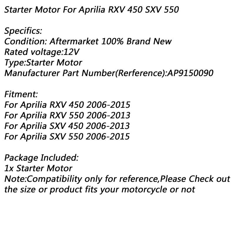 Electric Starter Motor for Aprilia RXV 450 2006-2015 RXV 550 2006-2013 SXV 450 Generic