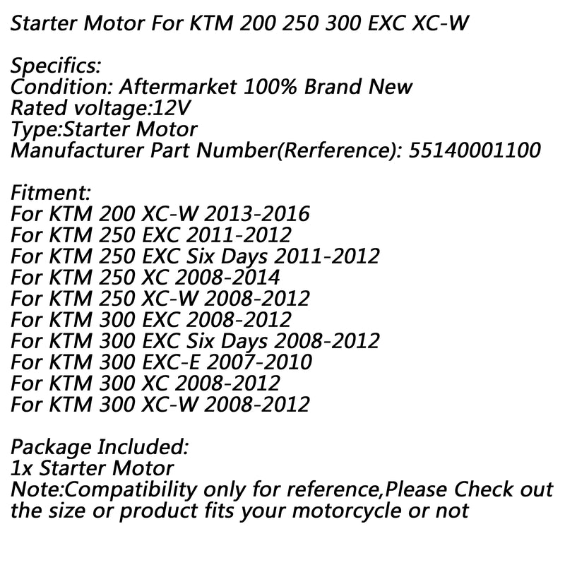 Electric Starter Motor for KTM 200 XC-W 2013-2016 250 300 EXC XC XC-W Six Days Generic