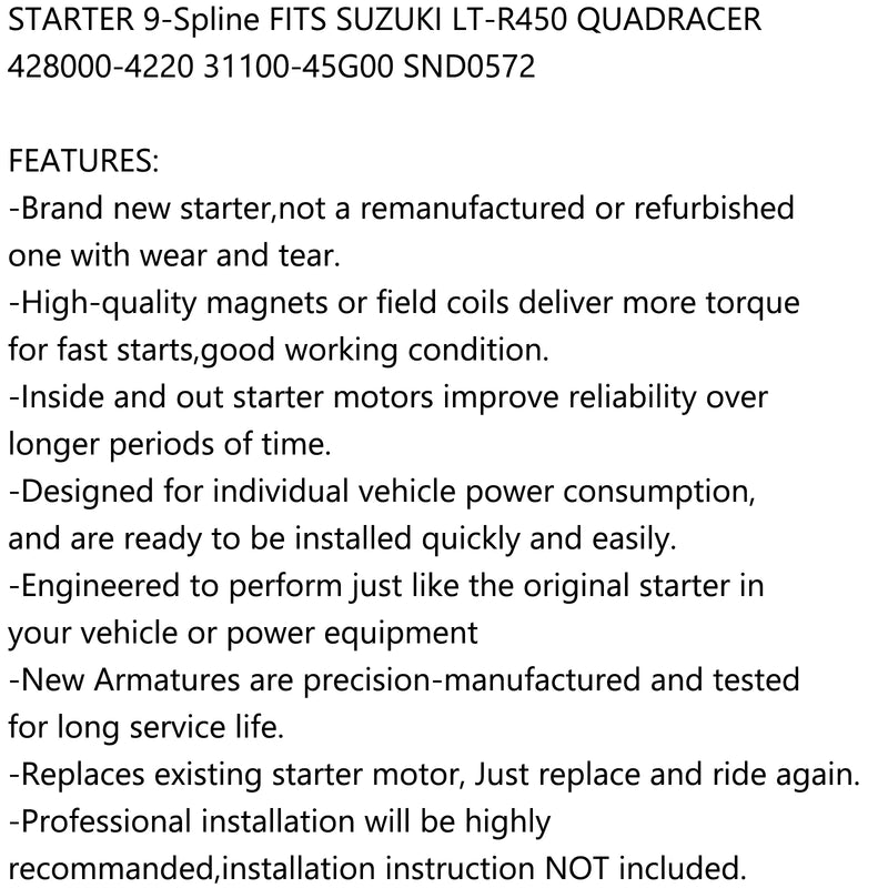 Starter For SUZUKI LTR450 LT-R450 LT-R450Z QUADRACER 450 2006-2011 31100-45G00 Generic