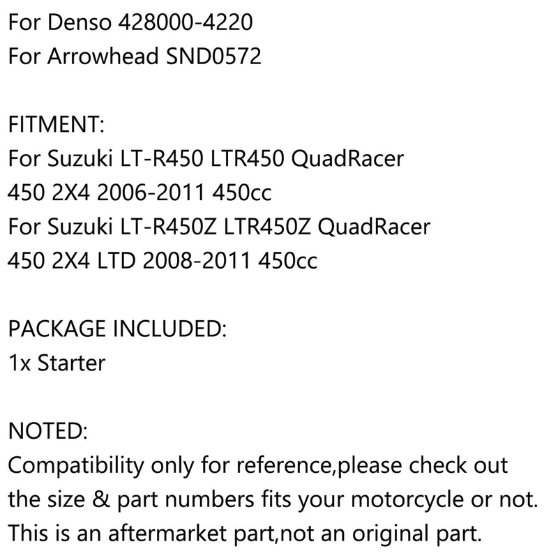 Starter For SUZUKI LTR450 LT-R450 LT-R450Z QUADRACER 450 2006-2011 31100-45G00 Generic