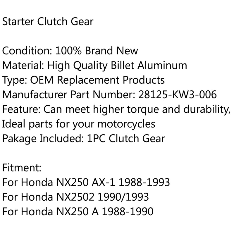 Starter Clutch Flywheel Puller Reduction Gear For Honda NX250 A 1988-1990 AX-1 Generic