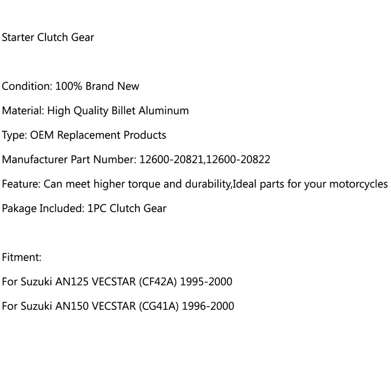One Way Starter Clutch With Gear For Suzuki AN150 VECSTAR CG41A 1996-2000 AN125 Generic