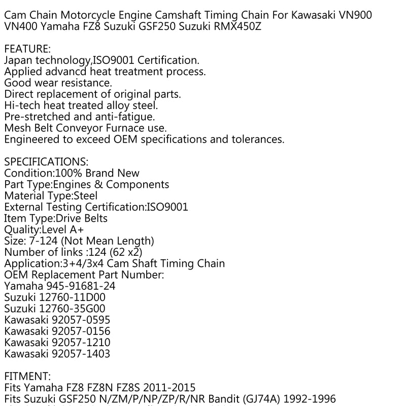 Timing Cam Chain 124L For Suzuki RM-Z450 RMX450Z RM-Z450 05-2018 12760-35G00 Generic