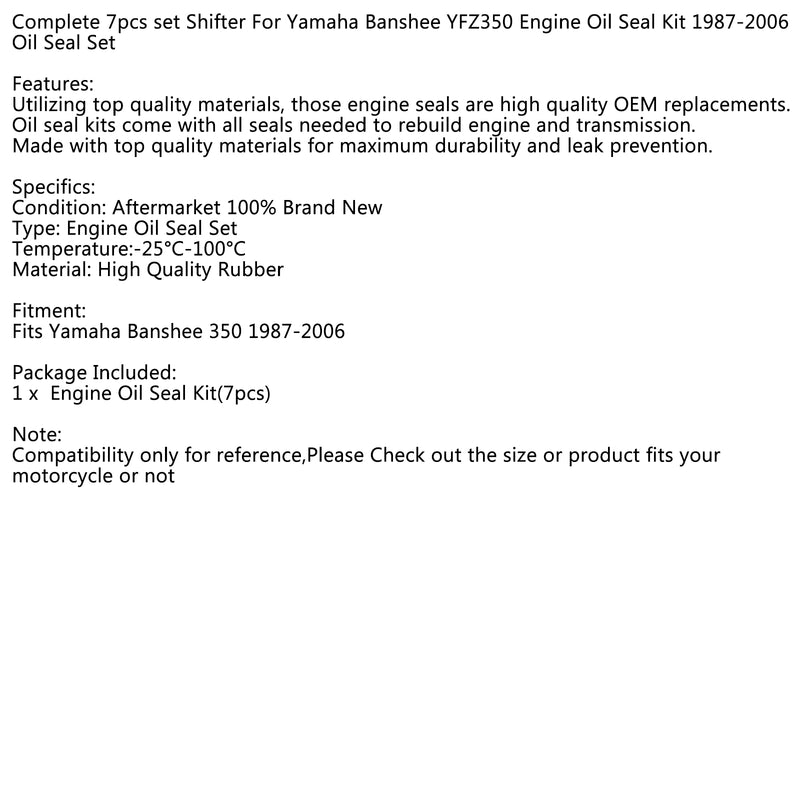 Engine Oil Seal Kit For Yamaha Banshee 350 YFZ350 1987-2006 Oil Seal Set NEW Generic
