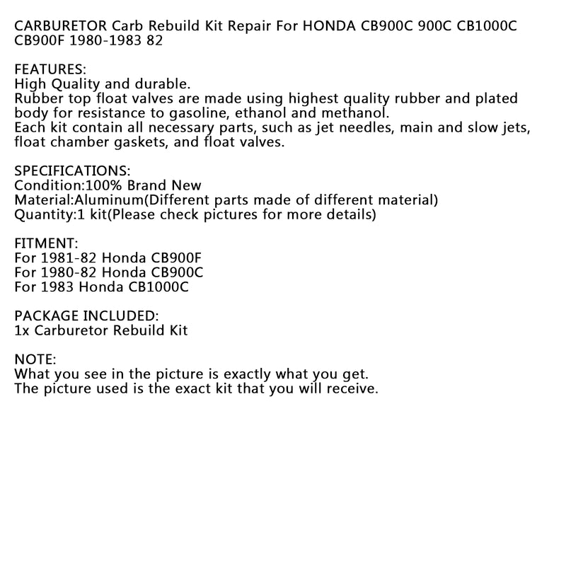 Carburetor Carb Rebuild Repair For HONDA CB900C 900C CB1000C CB900F 1980-1983 82 Generic