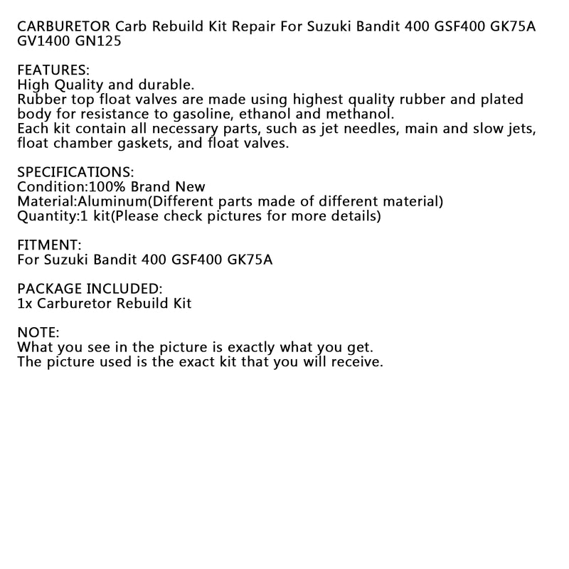 Carburetor Carb Rebuild Repair For Suzuki Bandit 400 GSF400 GSF 400 1991-1993 92 Generic