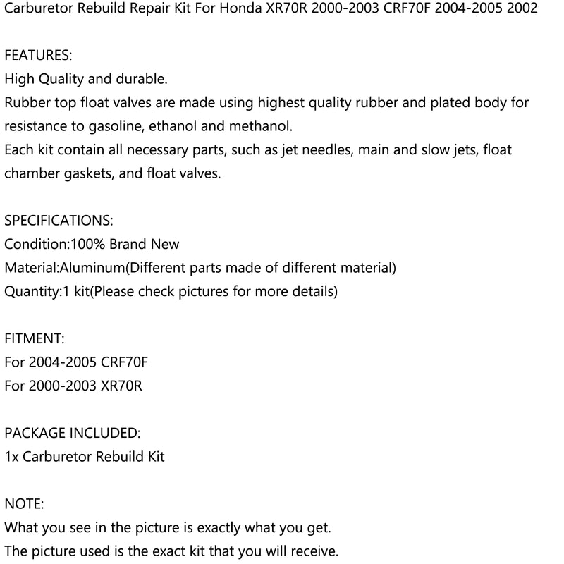 Carburetor Repair Rebuild Kit For Honda XR70R 2000-2003 CRF70F 2004-2005 2002 Generic
