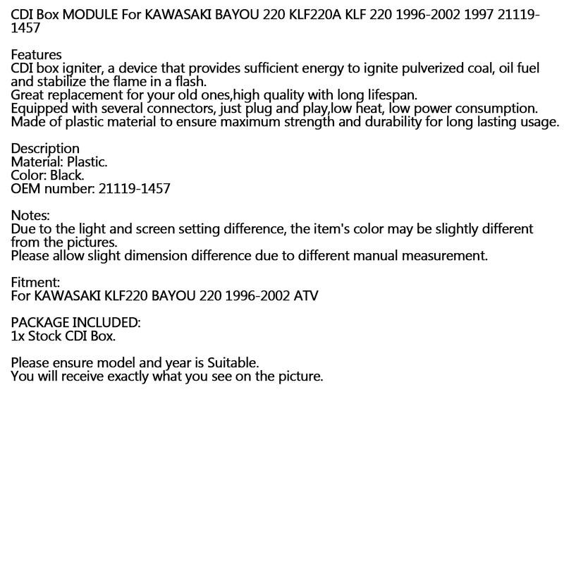 CDI Box MODULE For KAWASAKI BAYOU 220 KLF220A KLF 220 1996-2002 1997 21119-1457 Generic