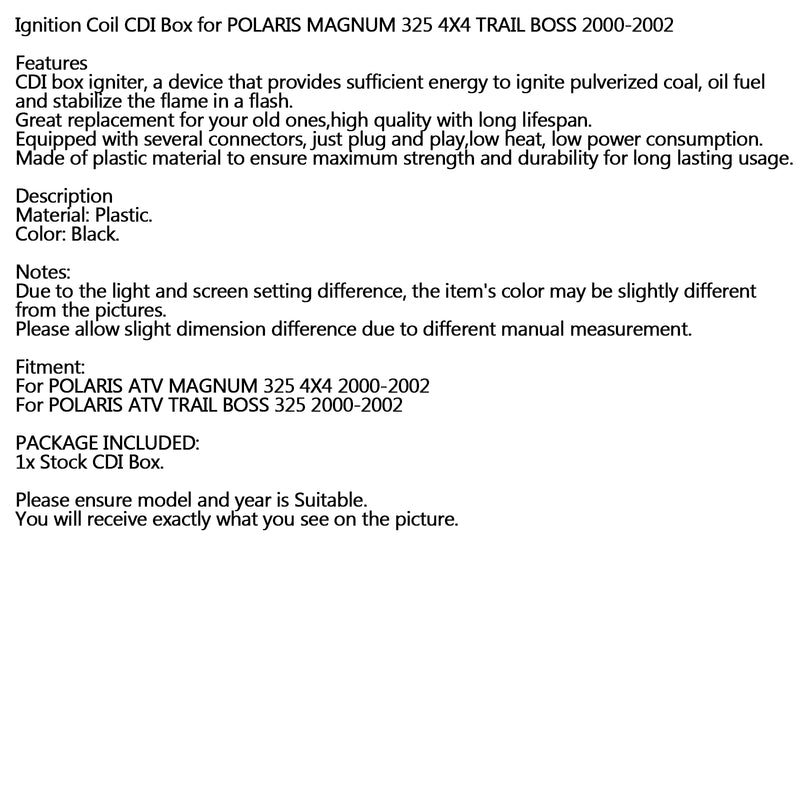 CDI IGNITER CDI Box Ignition FITS POLARIS MAGNUM 325 4X4 2000 2001 2002 New ATV Generic