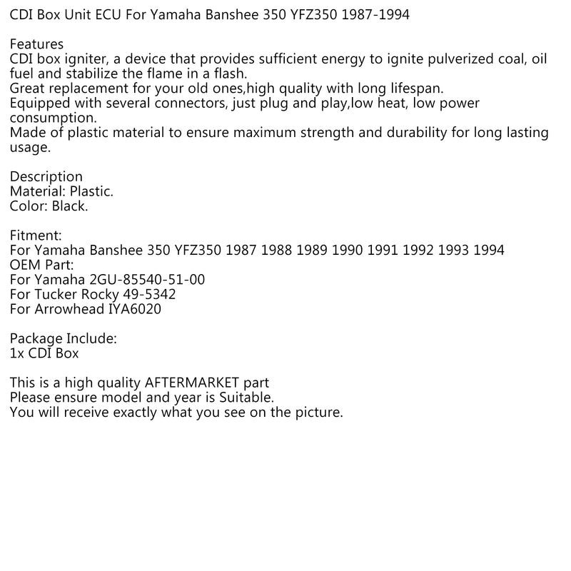 CDI Box Unit ECU For Yamaha Banshee 350 YFZ350 ATV 1987 1988 89 90 91 92 93 1994 Generic