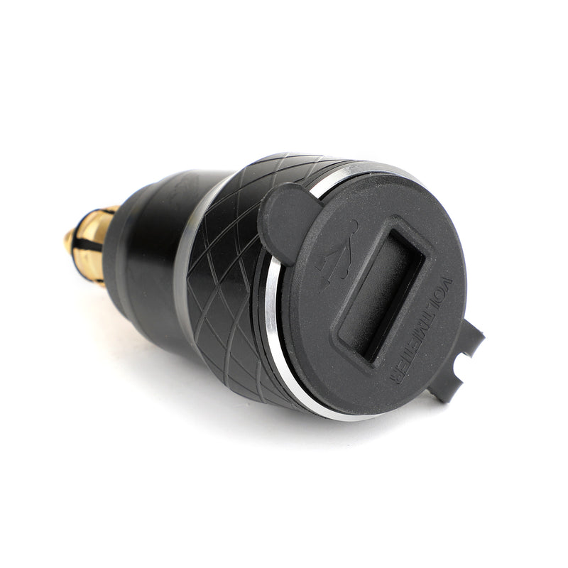 Motorcycle Dual USB Charger DIN Socket Voltmeter For BMW Motorbike EU Plug