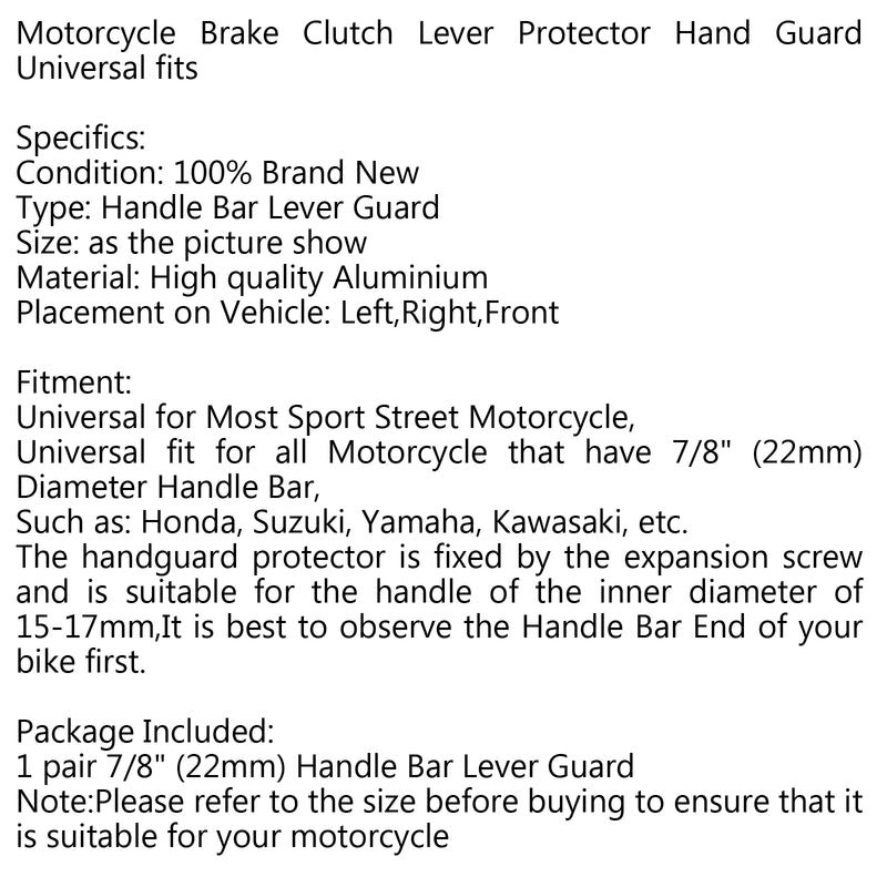 22mm Brake Clutch Lever Protector Handlebar For Honda CBR KTM 690 BMW R1200GS Generic