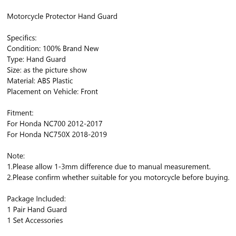 ABS Hand Guard Handguard Protector For Honda NC700 2012-2017 NC750X 2018-2019 Generic