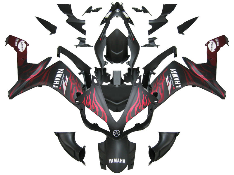 Fairings 2007-2008 Yamaha YZF-R1 Black Matte & Red Flame R1  Generic