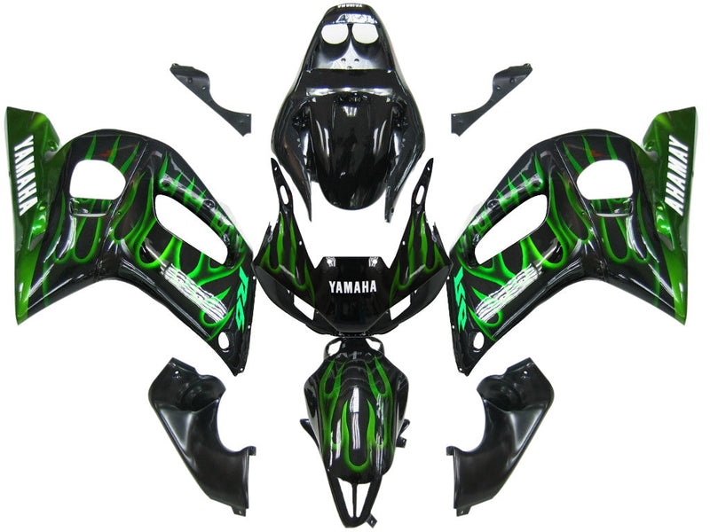 Fairings 1998-2002 Yamaha YZF-R6 Black & Green Flame R6  Generic