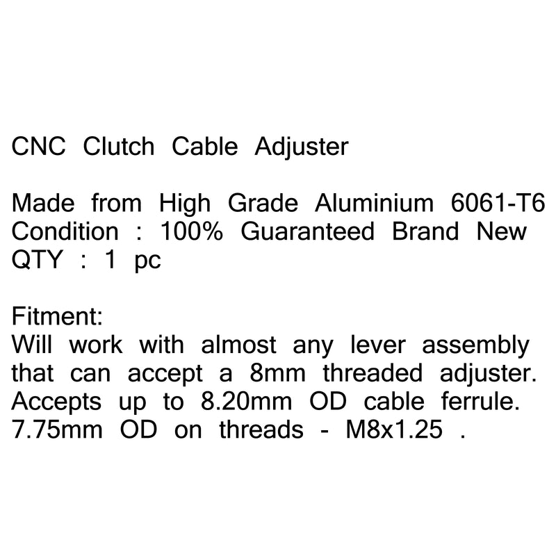 Universal 8mm Anodized Billet Aluminum Clutch Cable Adjuster Set Generic