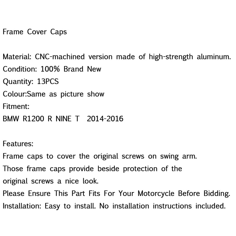 Motorcycle Frame Hole Caps Frame Cap Set For BMW R1200 R NINE T 2014-2016 Generic