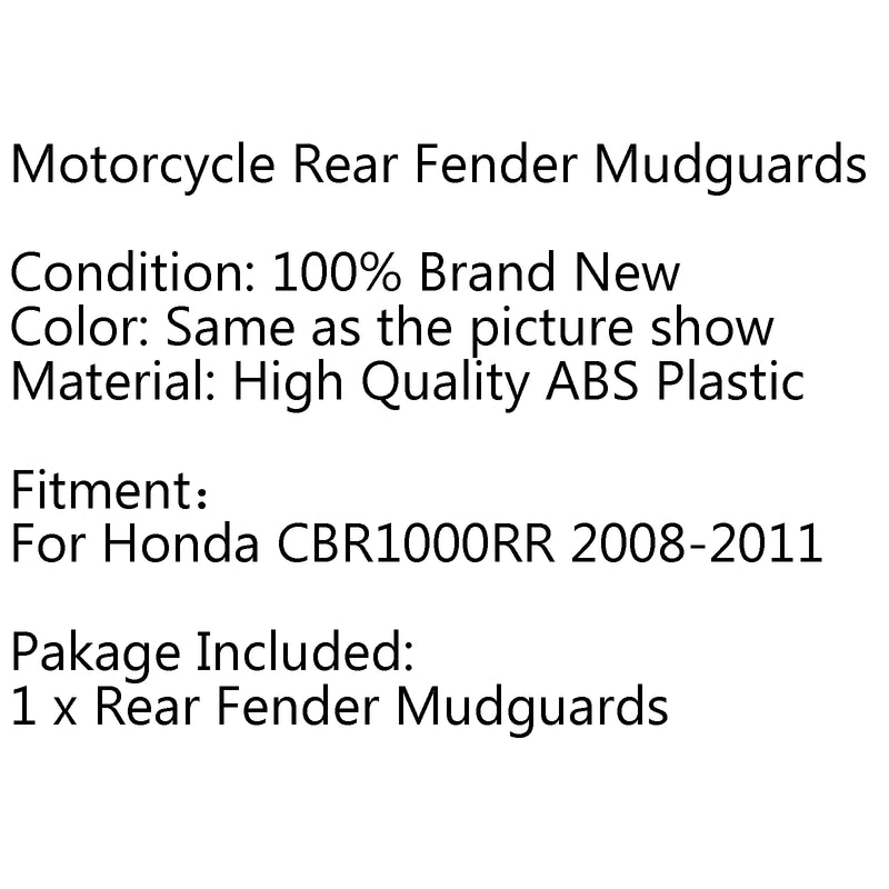 ABS Rear Hugger Fender Mudguard For Honda CBR1000RR 1000 2008-2011 Generic