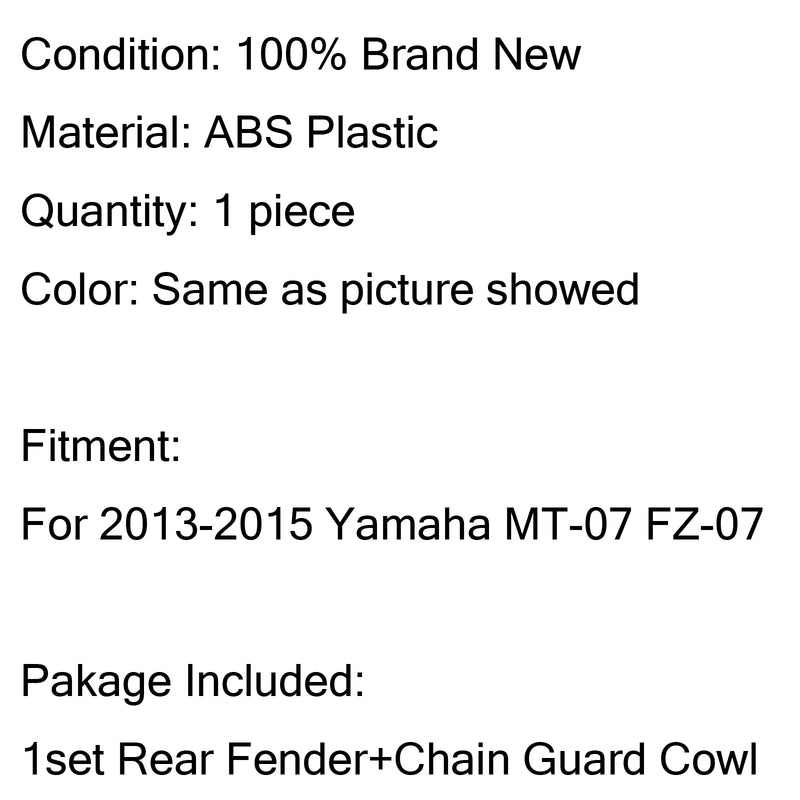 Rear Mudguard Hugger Fender Plastic For 13-15 Yamaha MT FZ 07 MT-07 FZ-07 Generic
