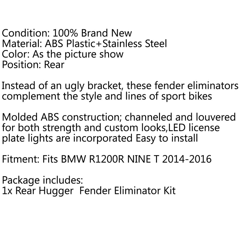 Rear Hugger Splash Mud Guard Fender Eliminator For BMW R1200R NINE T 2014-2016 Generic