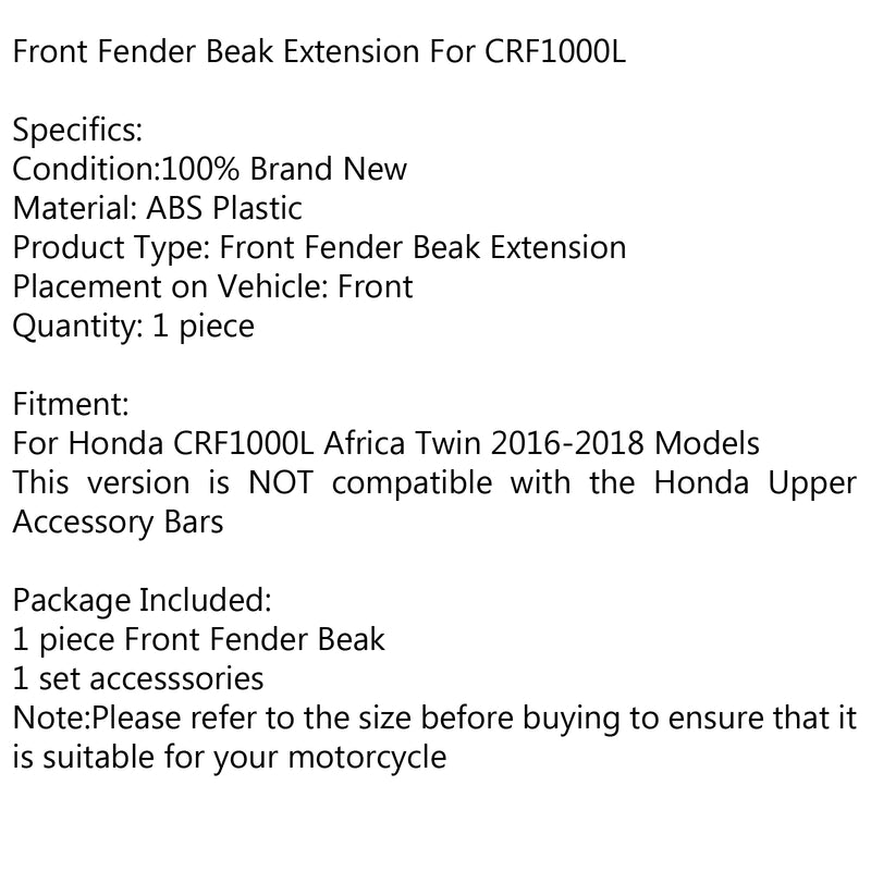 High Front Fender Beak Extension No Bar For Honda CRF1000L Africa Twin 2016-2019 Generic