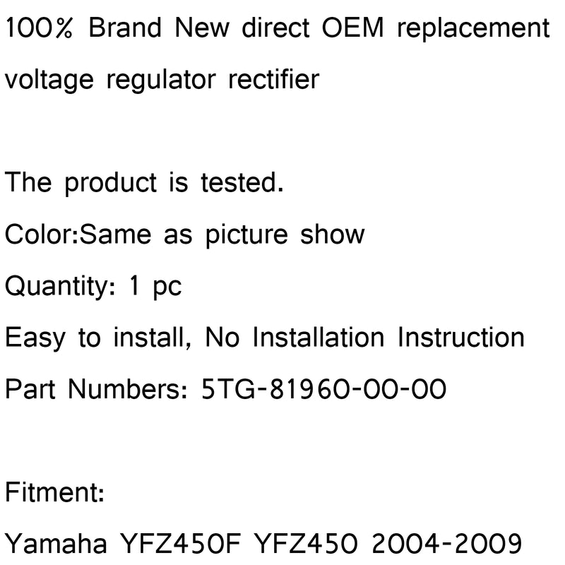 Voltage Regulator Rectifier For Yamaha YFZ450F YFZ450 2004-2009 2005 2008 2009 Generic