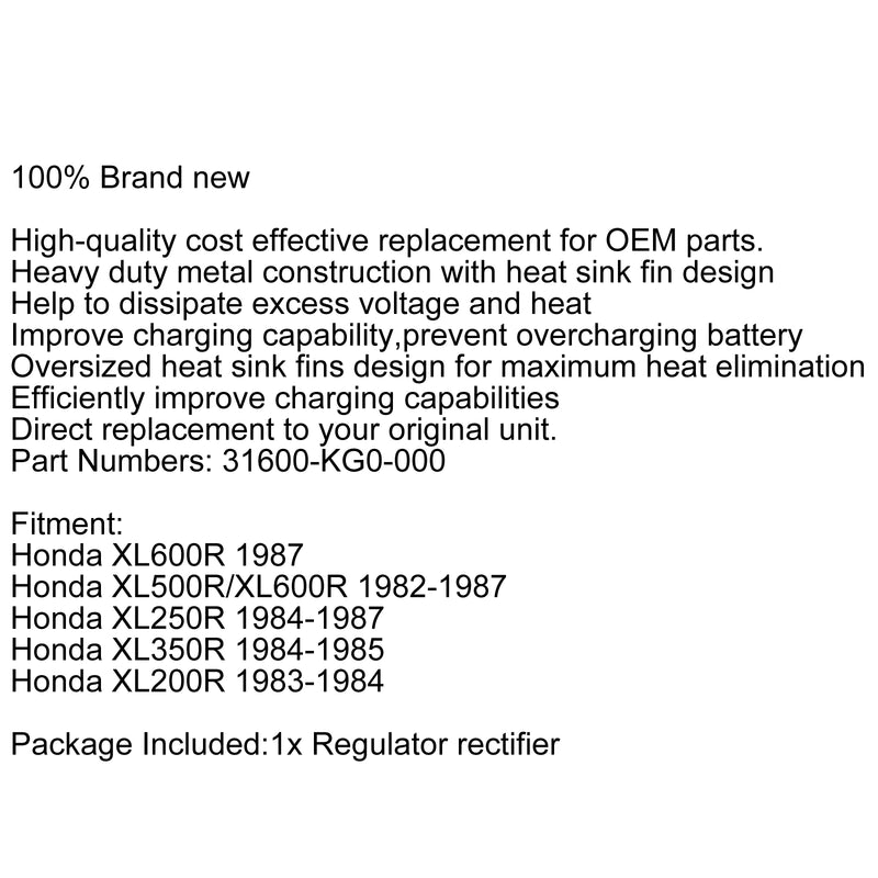 Regulator Rectifier Voltage For Honda XL600R XL500R/XL600R XL250R/350R/200R Generic