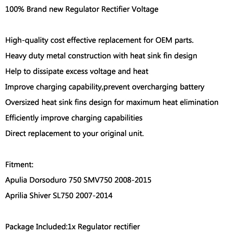 Regulator Rectifier For Aprilia Shiver SL750 GT 07-16 Dorsoduro 750 SMV750 08-16 Generic