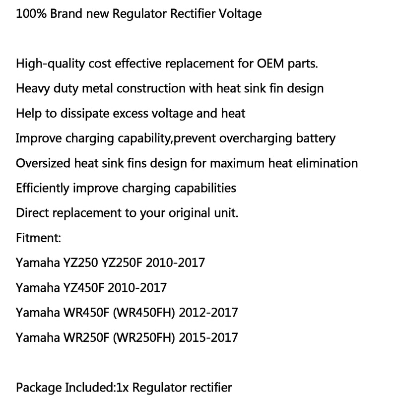 Regulator Rectifier For Yamaha YZ250 YZ250F YZ450F 10-17 WR450F 12-17 WR250F Generic