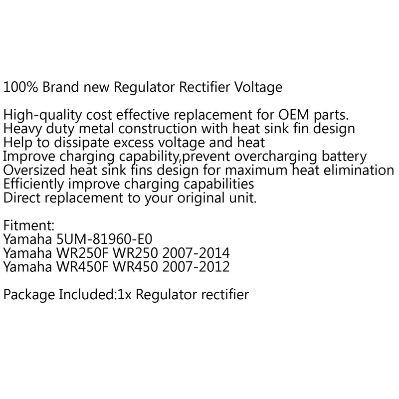 Regulator Rectifier UM-81960-E0 For Yamaha WR250F WR250 07-14 WR450F WR450 Generic