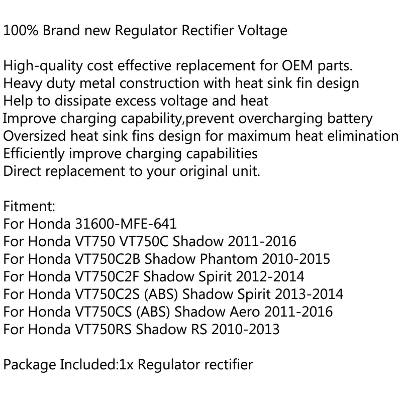Voltage Regulator Rectifier For Honda 31600-MFE-641 VT750 VT750C Shadow RS Generic