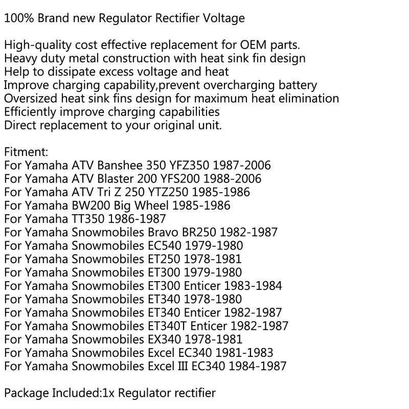 Voltage Regulator Rectifier For Yamaha ATV Banshee Blaster TT350 BW200 EX340 Generic