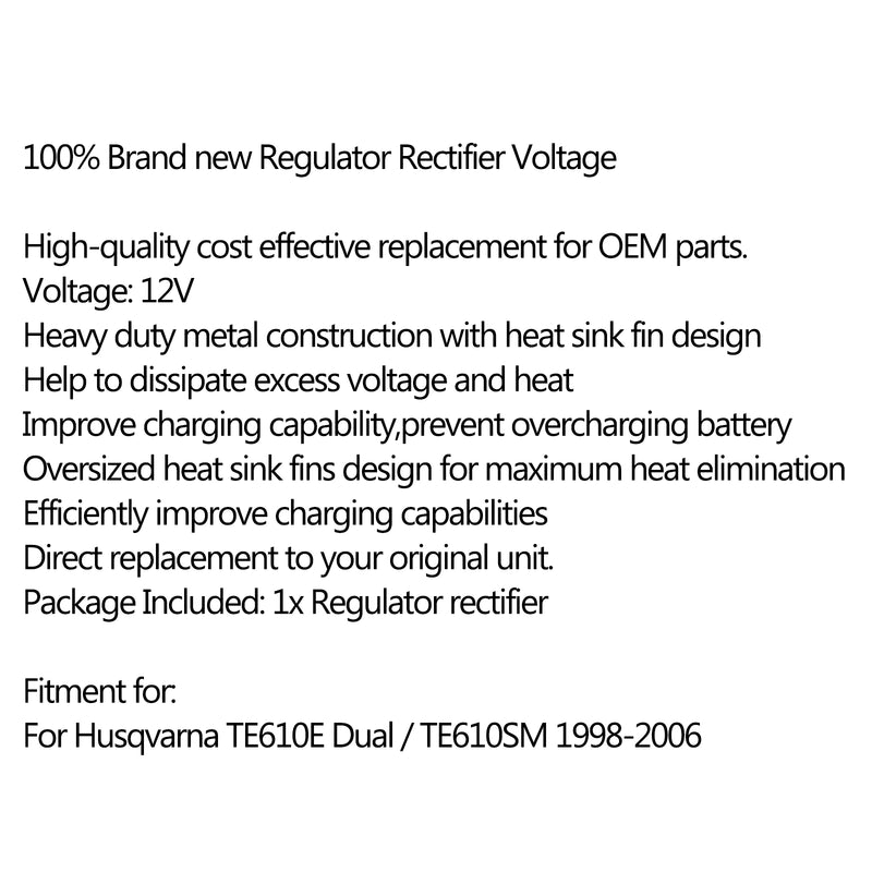 Voltage Regulator Rectifier For Husqvarna TE 610 E Dual TE610SM 1998-2006 Generic
