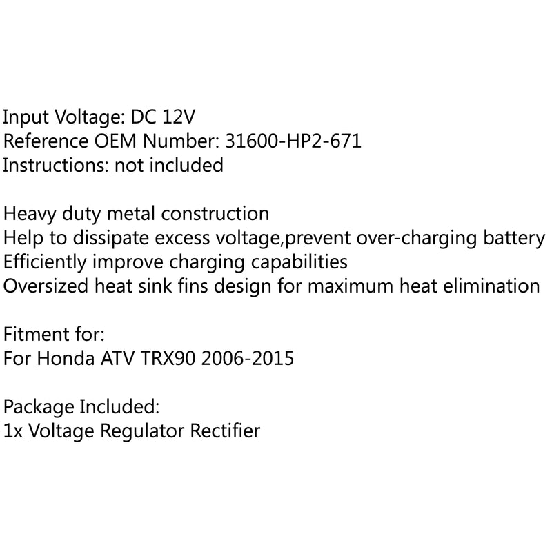 Voltage Regulator Rectifier For Honda ATV TRX90 TRX 90EX TRX90X 90 SPORTRAX 2006-2016