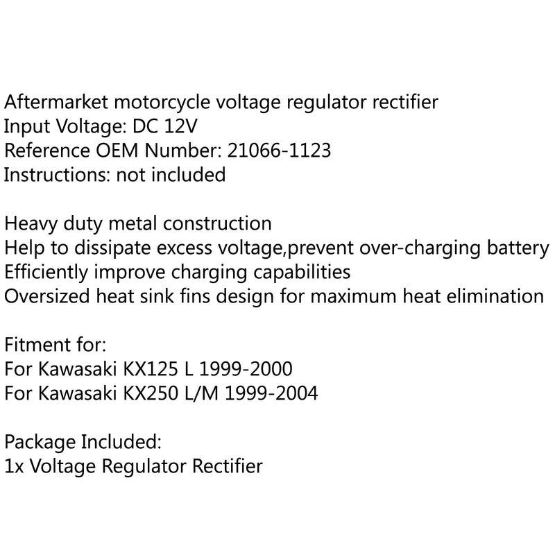 Voltage Regulator Rectifier 21066-1123 For Kawasaki KX125 L KX250 L/M 1999-2004 Generic