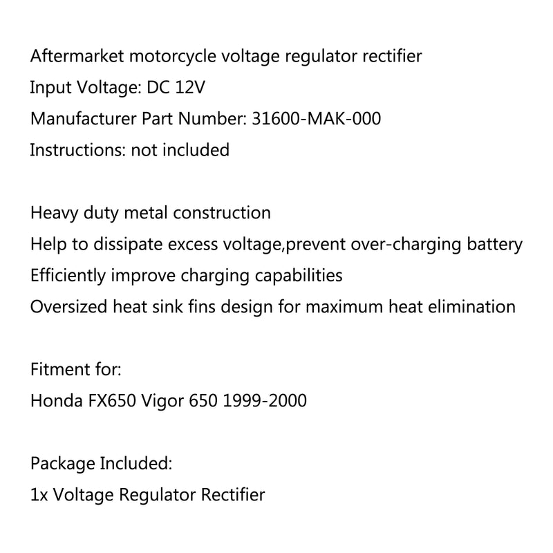 Voltage Regulator Rectifier For Honda FX650 Vigor 650 1999-2000 Generic