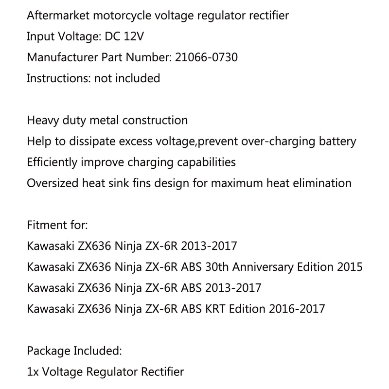 Voltage Regulator Rectifier For Kawasaki ZX636 Ninja ZX-6R ABS 2013-2017 Generic
