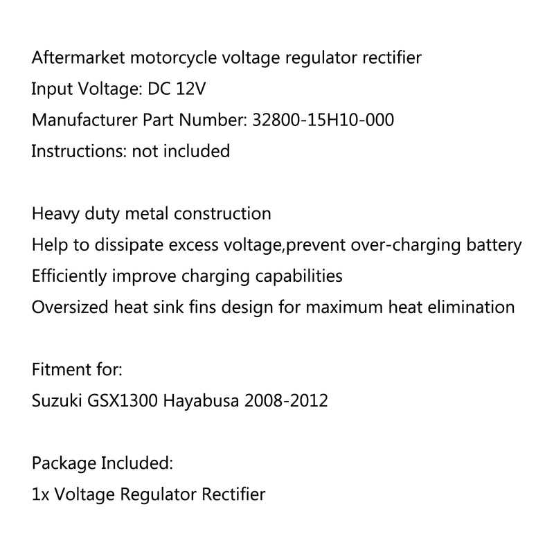 Voltage Regulator Rectifier 32800-15H10-000 For Suzuki GSX1300 Hayabusa 2008-12 Generic