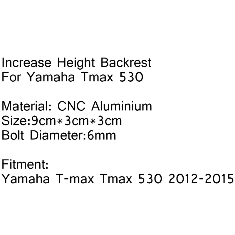 CNC Aluminum Increase Adjust Height Backrest For Yamaha T-max Tmax 530 2012-2015 Generic