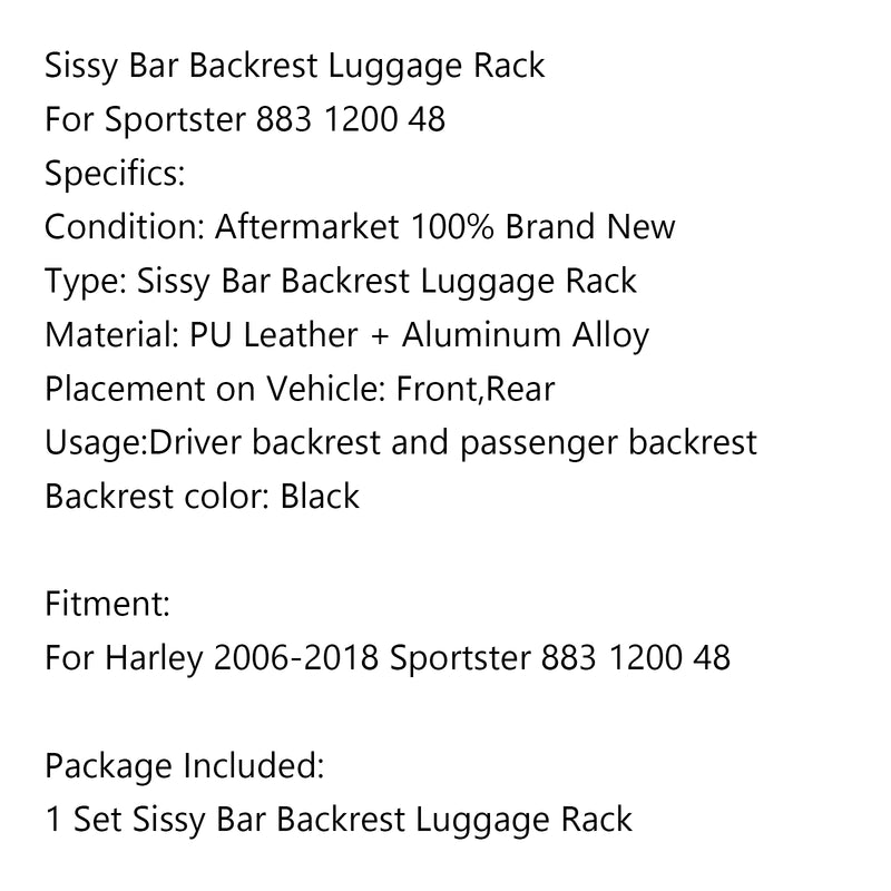 Sissy Bar Backrest w/ Luggage Rack For 2006-2018 Sportster 883 1200 48 Generic