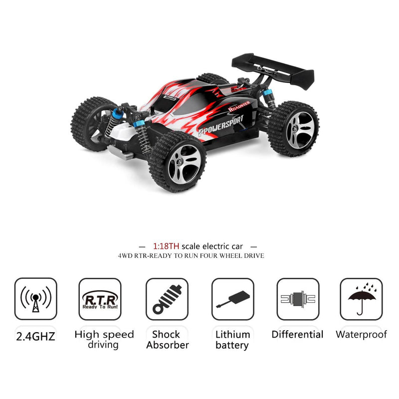 RC Car Off-Road Buggy Electric Wltoys A959 1/18 Scale 2.4G 4WD RTR Blue/Red