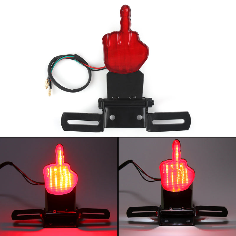 Middle Finger LED Break Tail Light Taillamp w/Plate for Harley Chopper Bobbe, 2 Color