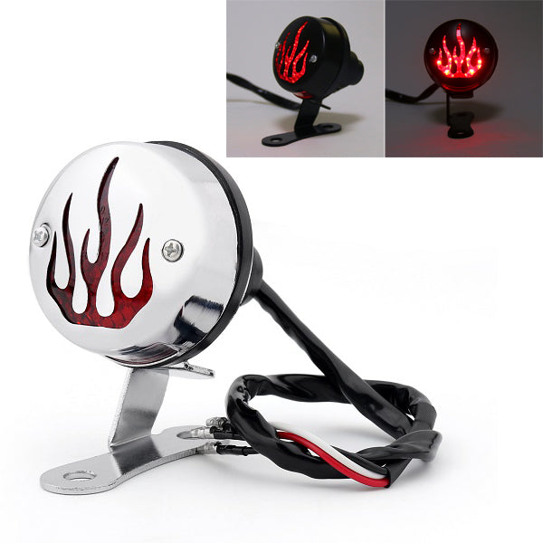 Red Flame Fire Rear Taillight Brake Light For Harley Cafe Racer Bobber, 2 Color Generic