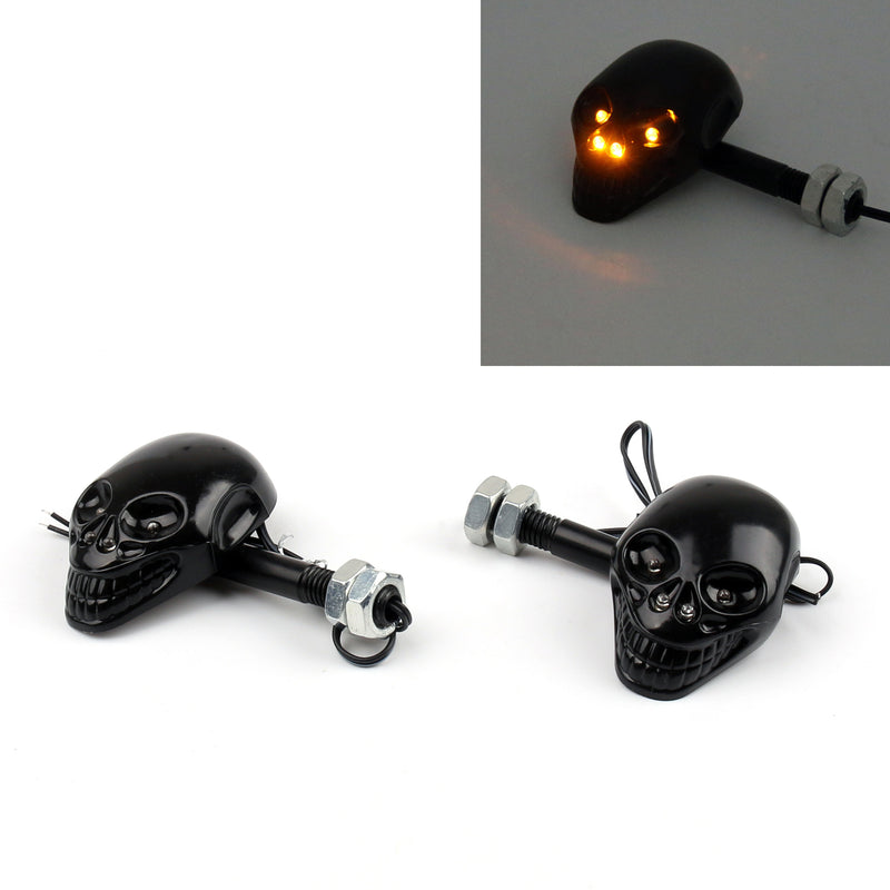 Motorcycle Skull Head Turn Signal Indicator Blinker 12V LED Amber Light Lamp CHR