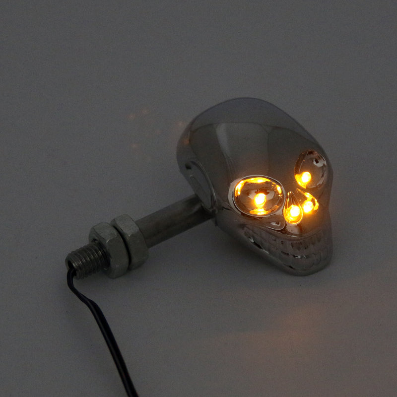 Motorcycle Skull Head Turn Signal Indicator Blinker 12V LED Amber Light Lamp Generic