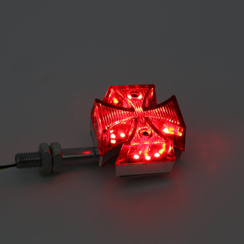 2x Custom Red Maltese Cross LED Turn Signal Light For Harley Motorcycle Generic