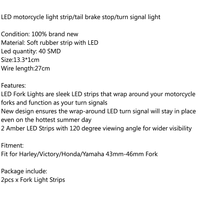 43mm-46mm Fork LED Turn Signal Strip Amber Light Kit For Harley Victory Honda Generic