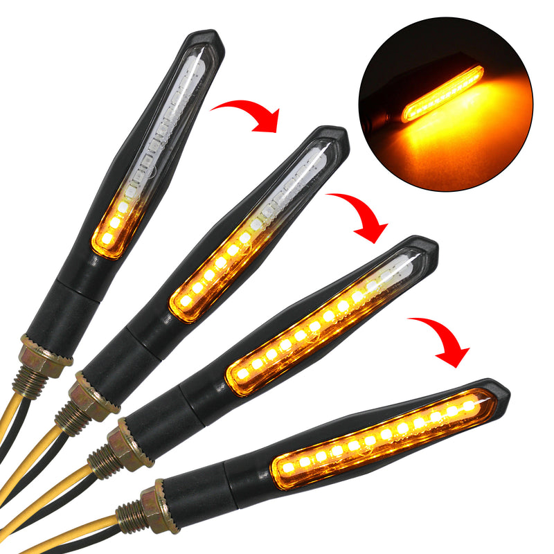 2x M10 Sequential Flowing LED Motorcycle Turn Signal Indicator Lights Lamp Amber