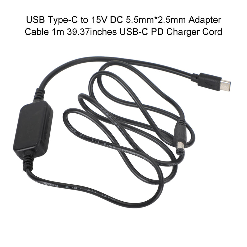 USB to 9/12/15V Volt Adapter 5.5mm*2.5mm 1m 39.37inches PD Charger Cord Cable